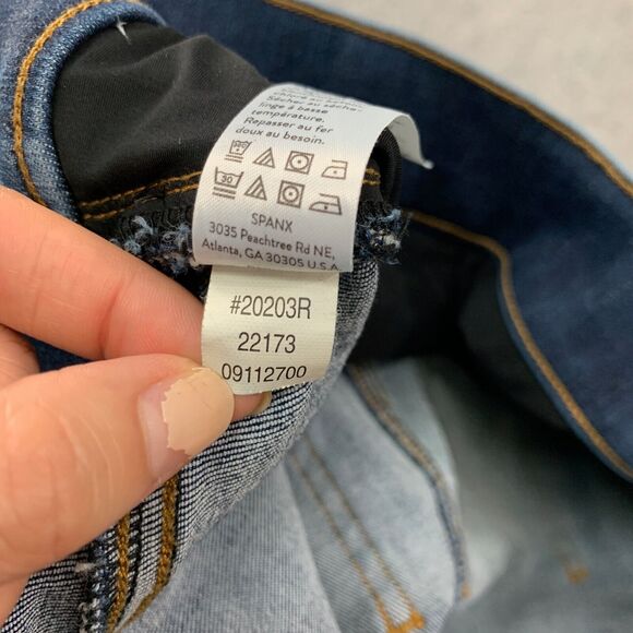 Spanx by Sara Blakely Jeggings Womens L Large Blue Denim Distressed Shape & Lift - Picture 12 of 15